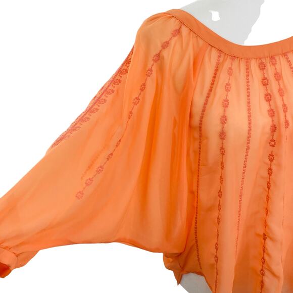 LC LAUREN CONRAD Orange Chiffon Embroidered Lightweight Sheer Top Blouse S - Picture 7 of 12
